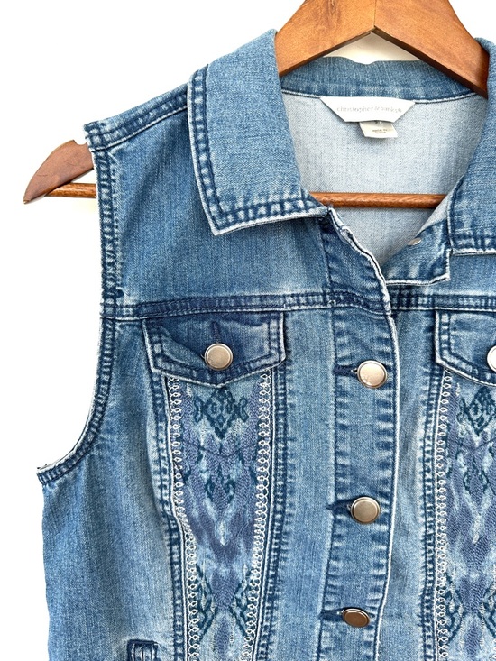 Christopher & Banks Jackets & Blazers - Christopher & Banks Denim Vest with Embroidery Details, Stretch